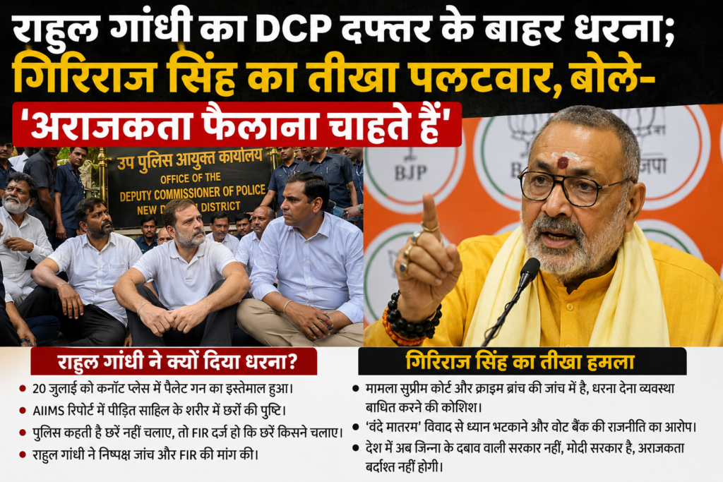 Rahul Gandhi stages a sit-in outside the DCP office in Delhi.